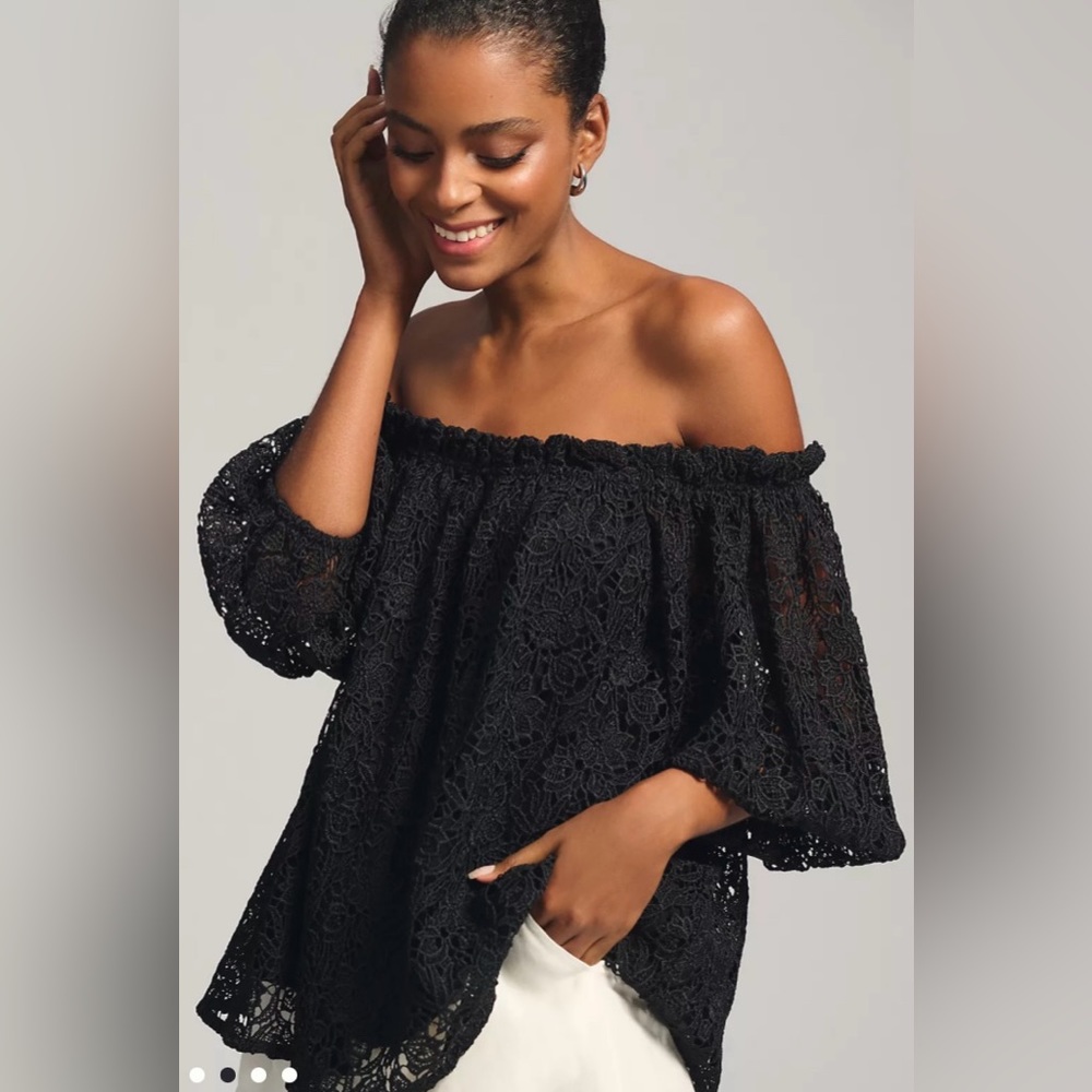 MAEVE by Anthropologie NWT Off-The-Shoulder Black Cutwork Top Women's Sz Large